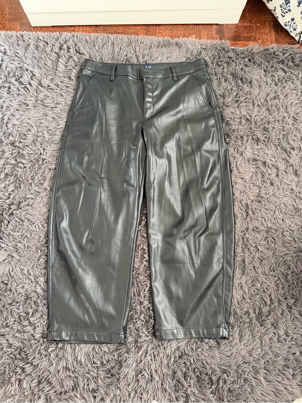 Gap Black Mid Rise Barrel Faux Leather Pants